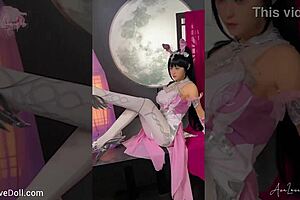 Young Asian cosplayer Shino embodies the Moon Queen in slutty Japanese SF costume with sexdoll