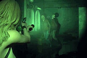 Athletic Claire Redfield Does Topless Fitness Workout