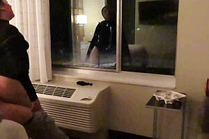 Wife wears see-through dress, teases with handjob in hotel.