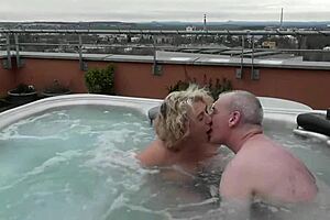 outdoor public hot tub fucking with dripping shaved pussy