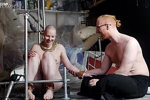 Steel pony device brings blindfolded orgasms and domination