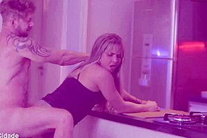 Doorman fucks housewife's pussy on kitchen counter! Evy Kethlyn and Thelo