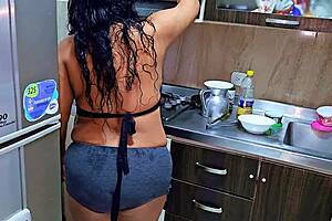 i'm squirting in the kitchen in front of my stepson, i'm a horny stepmom, do you want to be my new stepson?