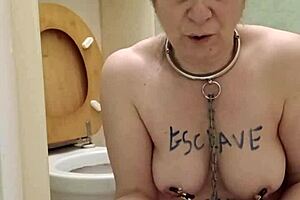 Yo, check this amateur slave in wild toilet play!