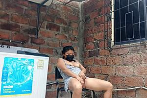 she says, 'look at my slutty neighbor showing pussy under dress in yard'