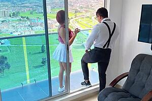 Cheating bitch she fucked her lover while her boyfriend watched her