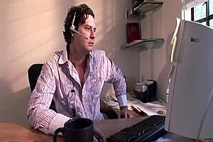 A blonde good looking lady with big fake breasts has sex in the kitchen