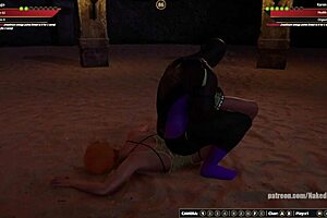 Mandingo vs Karen Krash naked fighter 3D, big tits bouncing in the fight!
