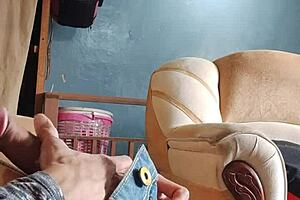 Latina Girl Masturbates Cock in Living Room