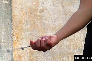 Watch this adventurous beauty masturbating her clit in the abandoned railroad car.