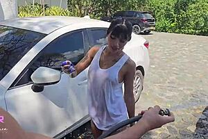 Colombian Beauty Takes Big Cock In Public Car Wash For Rough Sex