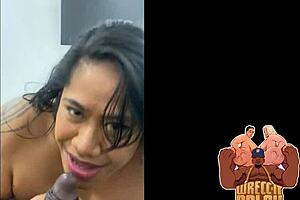 Polynesian BBW Slut Gives BBC Blowjob Behind Scenes