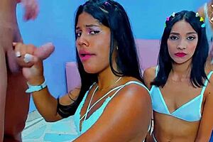 Slutty Stepsisters Get Together To Give A Surprise Blowjob To Their Stepfather