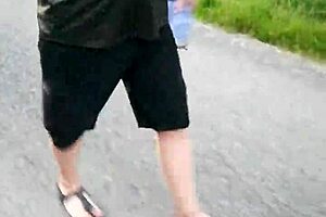 morning walk with nylon feet in birkenstocks