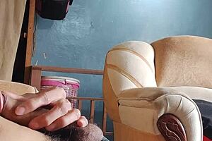 Latina Girl Masturbates Cock in Living Room