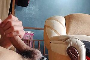 Latina Girl Masturbates Cock in Living Room