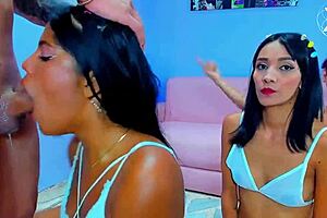 Slutty Stepsisters Get Together To Give A Surprise Blowjob To Their Stepfather