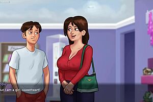 Hot Debbie in seductive sexy dress begs for kisses in summertime saga 3d porn game