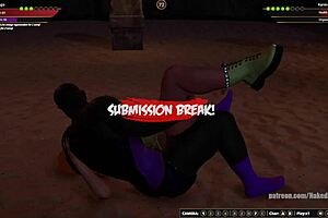 Mandingo vs Karen Krash naked fighter 3D, big tits bouncing in the fight!