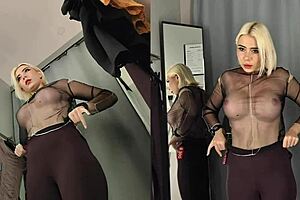 Hidden Camera Catches A Horny Blonde Milf Changing Without Panties In Public Fitting Room - Spy On Her Big Tits!