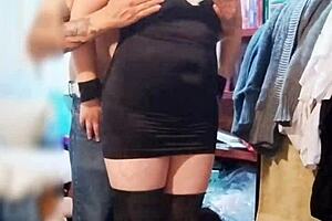 Curvy Neighbor Surprises Slut Dressing for Ball Licking