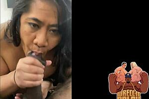 Polynesian BBW Slut Gives BBC Blowjob Behind Scenes