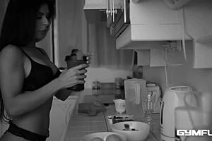 gym glamour session with long-haired european milf and trainer in hardcore workout