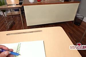 step siblings and hot teacher in detention threesome