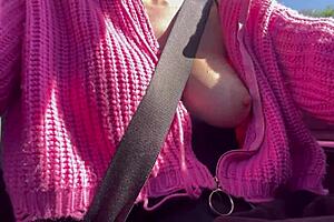 italian milf artemisia love flashes her juicy big tits while driving