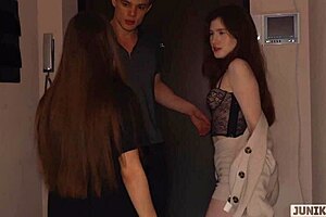 Two Girlfriends Fuck Food Delivery Guy