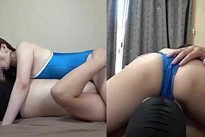 japanese milf in school swimsuit shows big ass