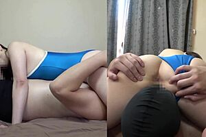 japanese milf in school swimsuit shows big ass