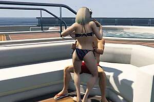 GTA 5 - Cutie Bikini Babe Gets Fucked Hard on the Yacht During the Game!