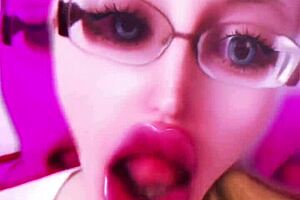 Dollification sissification ramps up with huge pink lips transformation in this bimbo fetish crossdressing session with glasses and lipstick