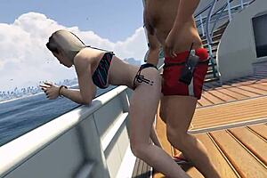 GTA 5 - Cutie Bikini Babe Gets Fucked Hard on the Yacht During the Game!