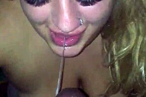 Blonde BBW delivers sloppy blowjob to big black cock