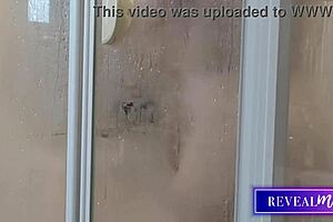 Hot Italian milf feels sensual pleasure in shower and bath with vibrator on tits and pussy