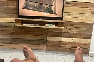 My step-sister interrupted the movie to fuck me, sucking my tits and riding in cowgirl