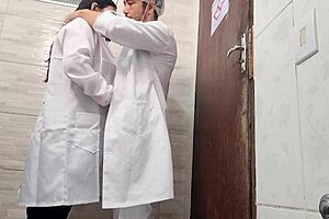 Hot latina nurse licks and deepthroats big cock in hospital bathroom