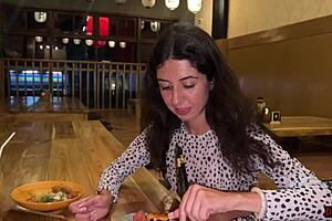 Cum on Face in Public Sushi Bar