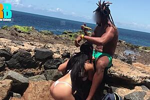 The cuckold called while I fucked his wife on the beach, and he watched via video.