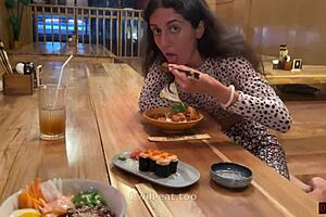 Cum on Face in Public Sushi Bar