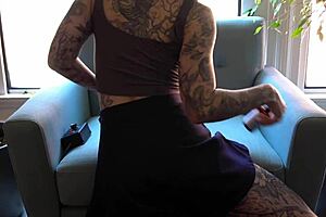 Blonde milf in miniskirt bends over for intense doggystyle pov dildo machine fuck with squirting orgasm and rough tattooed babe action