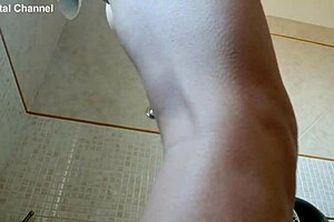 chantal reveals her wet big tits and ass in transparent stockings