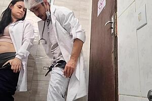 Hot latina nurse licks and deepthroats big cock in hospital bathroom