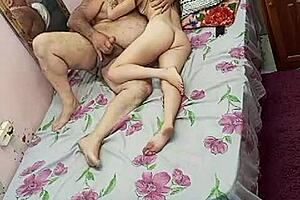 Young girl in lingerie gets armpit eaten by old bodybuilder