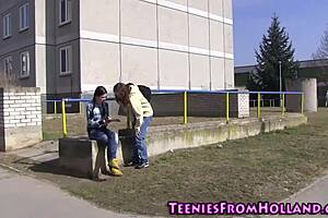 Petite Teen Explores Lesbian Oral with Brunette Babe