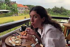 Girl Walks With Cum On Face In Cafe! Eats Pizza And Swallows More Cum!