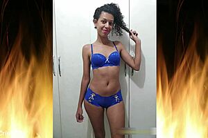 i admire the beautiful brunette in her blue lingerie trailer