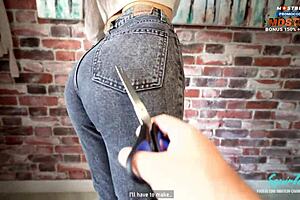 stepfather cuts jeans to cum in latina tight pussy